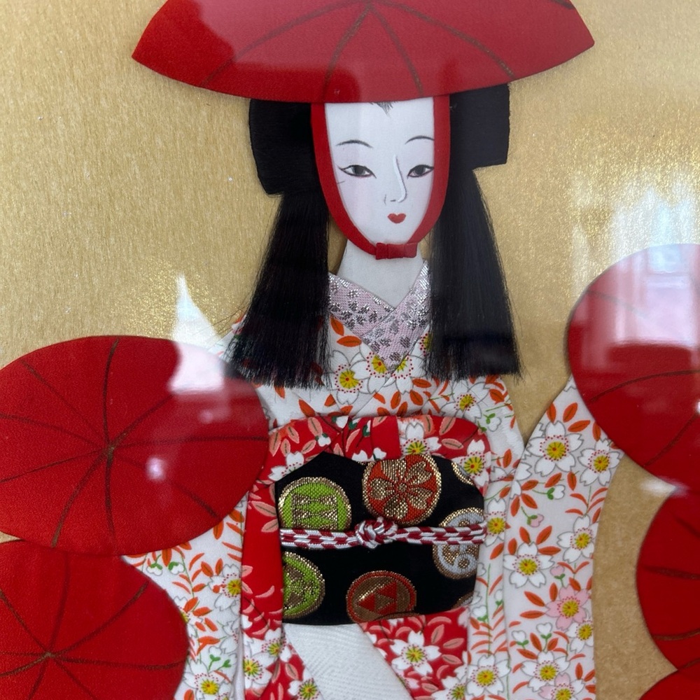 Red and Gold Japanese Doll Art